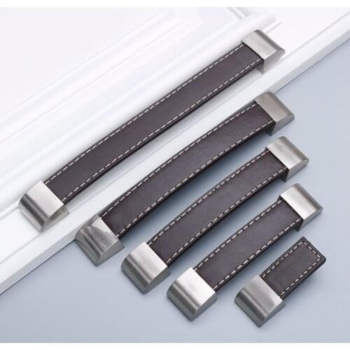 Black Brown Leather Alloy Cabinet Pulls Furniture Wardrobe Closet Kitchen Cupboard Handles Drawer Dresser Door Knobs