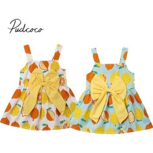 2019 Children Summer Clothing Toddler Kids Baby Girls Dress Princess Strap Pageant Party Tutu Dress Bowknot Lemon Clothes 3M-3T