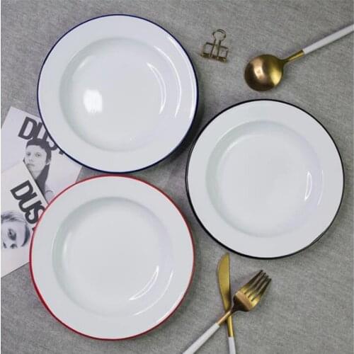 Enamel Plates Snack Tray Dishes Dessert Tray Cup Serving Tray 8inch (dia20cm) Pack Of 3pcs