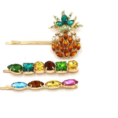 Colorful Glass Crystal Hair Clip Womens Sweet Pineapple Long Clip Simple Fruit Edge Clip Hair Accessories