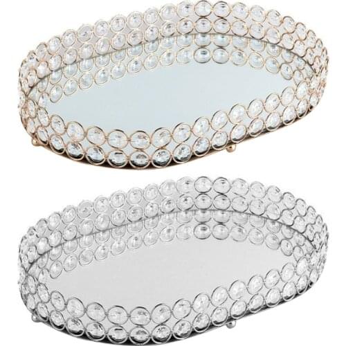 Mirror Tray Crystal Cosmetic Perfume Decorative Tea Lights Jewelry Trinket Tray Vanity Makeup Tray for Dresser Storage Bathroom