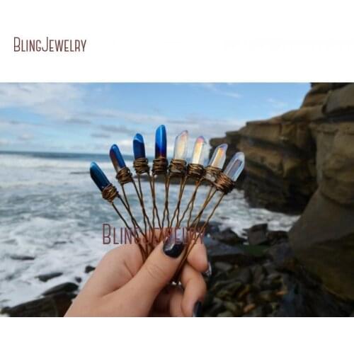 Mix Short Angel Aura Crystal Quartz Hair Pin Iridescent Quartz Crystal Hair Pins Raw Quartz Bridal Accessories HJ27791