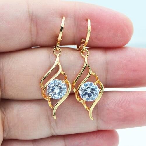 Gold Color Clear Crystal Fashion Water Drop Dangle Earrings For Women Party Jewelry