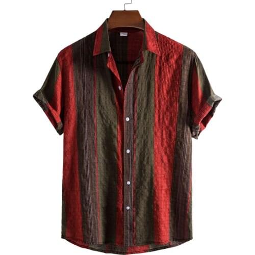 Striped Shirts Men Short Sleeve Print Casual Mens Aloha Shirt Beach Hawaiian Camisas Summer Brand Oversized Patchwork Camisa