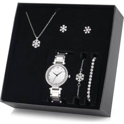 White Snowflake Necklace Earring Bracelet - Watch Set