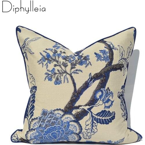Diphylleia Oriental Art Satin Jacquard Cushion Cover Classic Nordic Style Pillowcase Double Sided Embroidery Pillow Cover 45x45