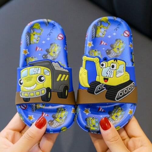 Baby Boys' Slipper Non-slip Cartoon Excavator Bathroom Shower Shoe Toddler Boys Indoor Slippers Baby House Shoes
