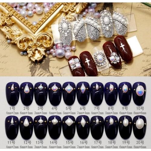 New 100pcs imported top quality pearls AB/White color nail art resin pearls decorations drop/square/rhombus/oval shape pearls