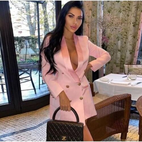 Wholesale Women Blazer Dress Black White Pink Red Double Breasted Bottons Buckle Satin Shawl Collar Women Blazers