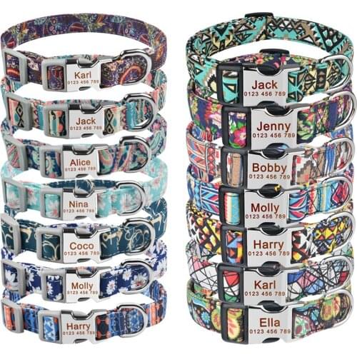 Adjustable Nylon Products Dog Collars Custom Engraved Name ID Tag Puppy Medium Large Unisex Dogs Collar Personalized Dog Collar