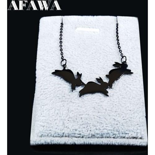 2021 Three Rabbits Stainless Steel Chain Necklace Women Gothic Black Color Necklaces & Pendants Jewelry gargantilla N1185S02