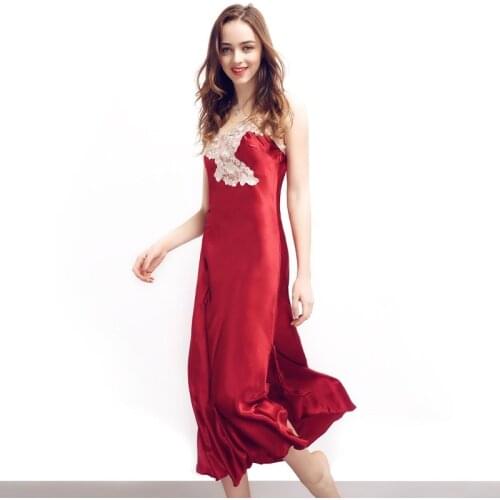 Sexy Women Silky Satin Long Nightdress Lace Nightgown Lingerie Spaghetti Strap Sleeveless Loose Sleepwear Nightie Sleep Lounge