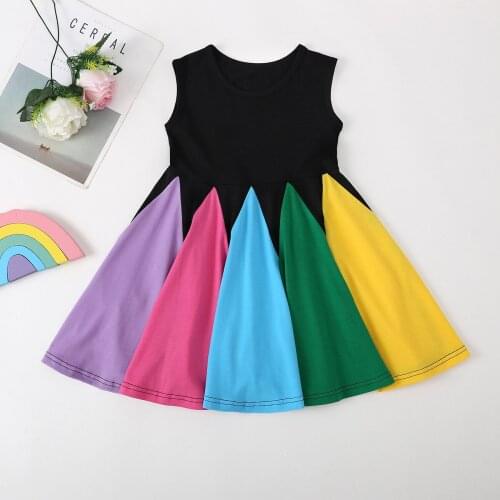 Girls Dress Summer 2021 New Rainbow Stitching Dress Baby Children Sleeveless Princess Dresses Children Clothing Easter Costume