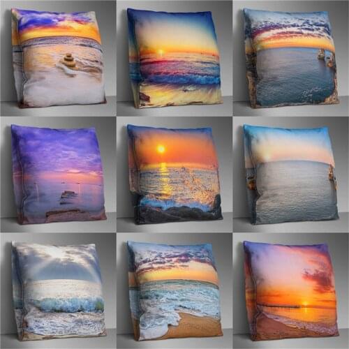Seaside Pattern Pillowcase Polyester Cushion Cover Sofa Landscape Sunset Throw Decorative Pillow Case Home Decor