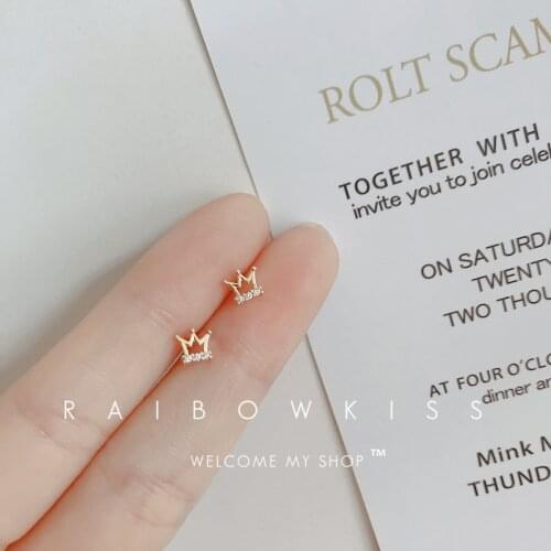 Simple Crown Mini Stud Earrings Feminine Micro-inlaid Zircon Invisible Earrings 2021 New