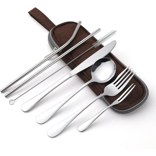 QL Dinnerware Set Travel Camping Cutlery Set Reusable Silverware with Metal Straw Spoon Fork Chopsticks and Portable Case
