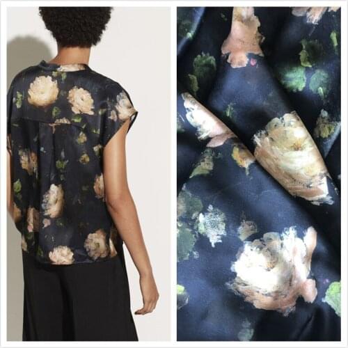 Rose oil painting blue pattern vintage fabric Retro style cotton fabric for DIY Bag shirt dress cloth 1meter