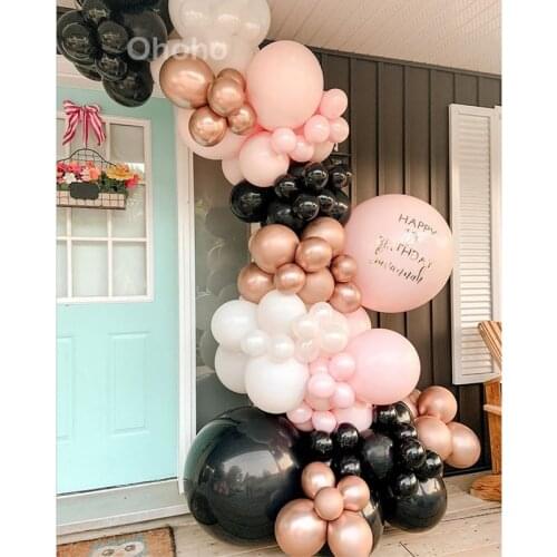 Pink White Black Gold Balloon Arch Kit Baby Birthday Party Decoration Bride Wedding Christening Baptism Globos Background