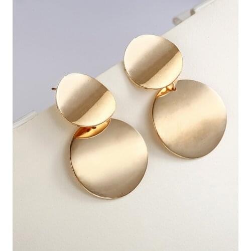 Hot Sale Gold Color Big Round Dangle Earrings For Women Punk Metal Sequined Drop Earrings Trendy jewelry Accessories
