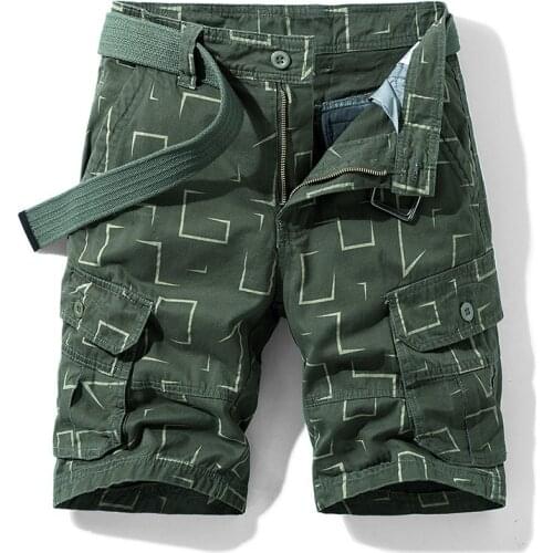 Summer 2021 Mens Thin Print Pants Casual Shorts Pocket Cargo Shorts Straight Leg Japanese Trend Cant