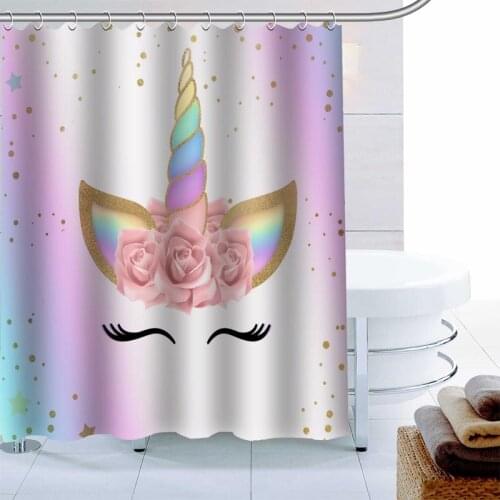 Unicorn Horses Shower Curtain 12 Hook Polyester Fabric 3D Printing Bathroom Curtain Waterproof Mildew Proof Bath Curtain Decor