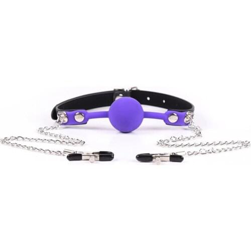 Sexy Fetish silicone Open mouth Gag Ball or with Nipple Clamps,Sex Bondage Restraints ball Gag Harness Sex Products Adult Toys