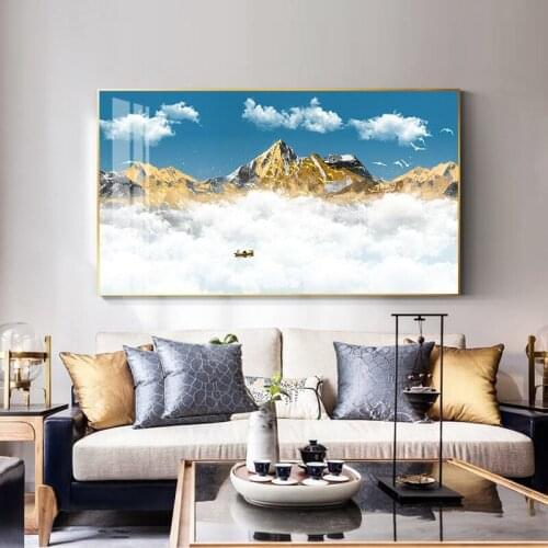 Modern Boat in Sea Clound Canvas Painting Poster Print Cuadros New Chinese Style River Landscape Wall Art Decor for Living Room