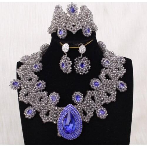 Dudo Jewelry Luxury Necklace Sets For Nigerian 2019 African Costume Jewelry Royal Blue Handmade Wedding Bridal Sets