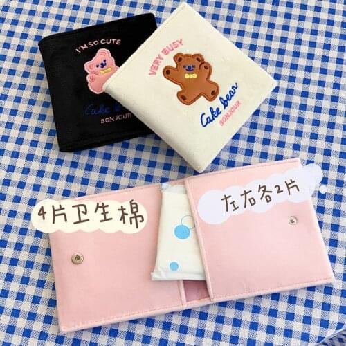 Women Embroidery Bear Sanitary Pad Pouch Cute Tampon Storage Bag Portable Napkin Towel Holder Cosmetic Bag Organizer Girls Purse