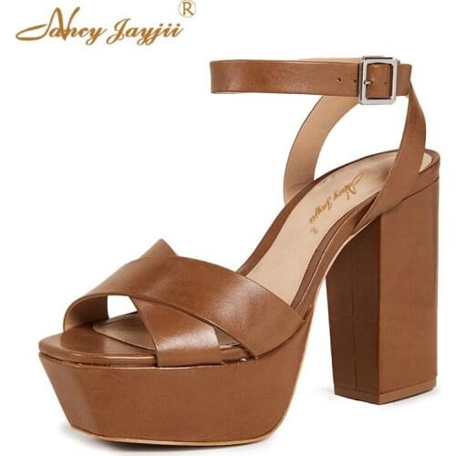 Women Sandals Ladies Shoes Solid Platform Ankle-Wrap Buckle Super High Square heels Sweet Leisure Fashion Basic 2019 Nancyjayjii
