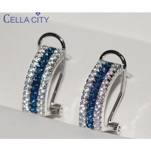 Cellacity Sapphire Silver 925 Earrings for Women Fine Jewelry with Gemstones Blue Zircon Ear Studs Female Trendy Party Accessory