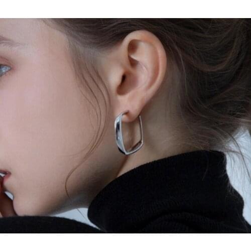 925 Sterling Silver Hot Sale Geometric Square Earrings Women Simple Temperament Fashion Sexy Elegant Exquisite Cерьга