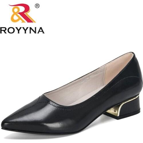 ROYYNA 2019 New Stylish Pointed Toe Square Heel Ladies Pumps Casual Solid Shallow Shoes WomanBasic Slip-On Heels Women Pumps