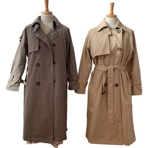 Turtleneck Double Breasted Loose Long Coat Casual Adjustable Waist Trench Women 2019 Autumn Coat Female Windbreaker Ropa Mujer