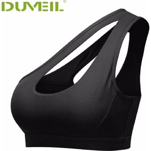 2018 Womens Professional Shock Absorbing Yoga Bra Single Shoulder Sexy Beauty Back Water Hollow out Breathable Sports Underwear