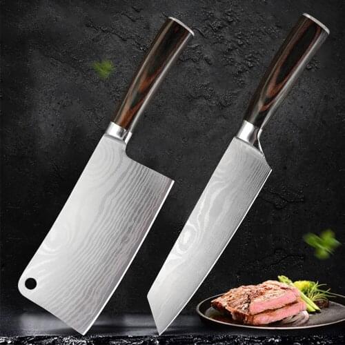 2PCS Kitchen knives Set Professional Chef Knives Japanese 4CR13 High Carbon Stainless Steel Imitation Damascus Pattern Knife Set