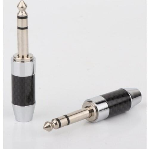 2Pcs High Quality Carbon Fiber Nickel Plated 6.35 mm Stereo 6.5mm (1/4 in) Jack Male Plug for DIY Headphone Upgraded Cable