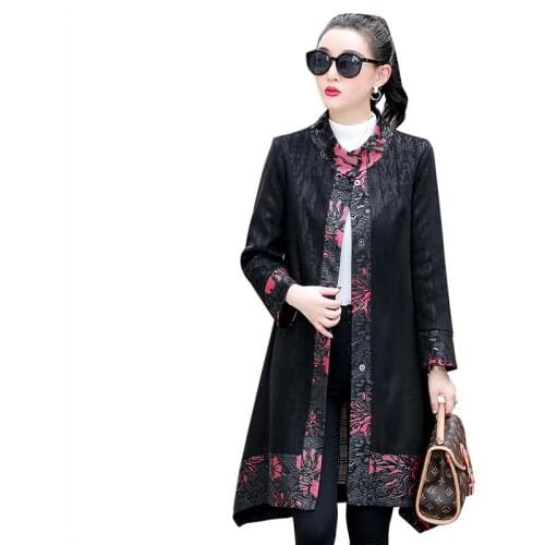 Plus Size 4XL Leather Coat Women New 2021 Female Leather Clothing Long Slim Stand Collar Motorcycle Women Leather Jacket Black