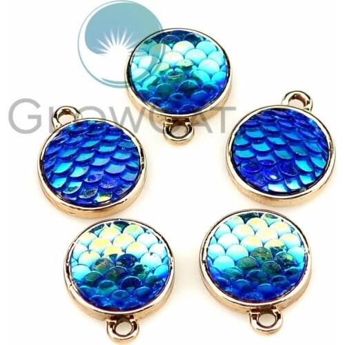5X Blue Enamel Metal Round Fish Scales KC Gold Color Charms Girls Women DIY Necklace Pendant Jewelry Accessory 22216