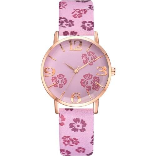 New Fashion Embossed Flowers Small Fresh Printed Belt Dial Watch Female Student Quartz Watch Girl Luxury Watch Women relogio *A