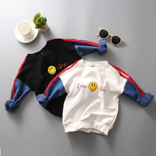 Autumn Sweatshirts Kids Shirts Toddler Boy Girls Long Sleeve smiling face Print T-shirt Blouse Tee Tops Children Clothes 2-9Y