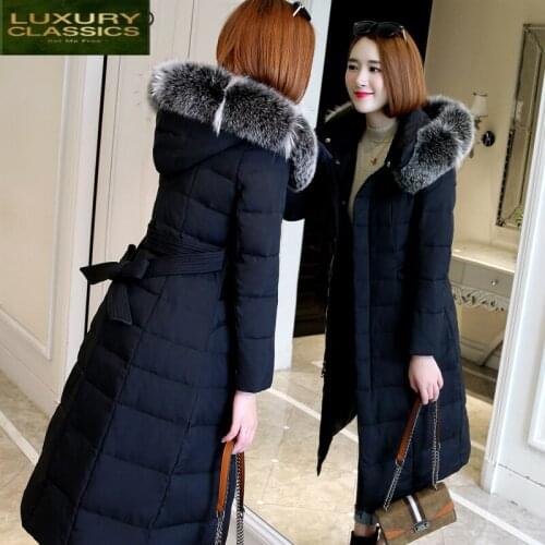 X-Long Womens Down Jackets 90% Duck Down Thick Jacket Female Real Fox Fur Hooded Warm Coat Ladies Fashion Clothes LWL1029