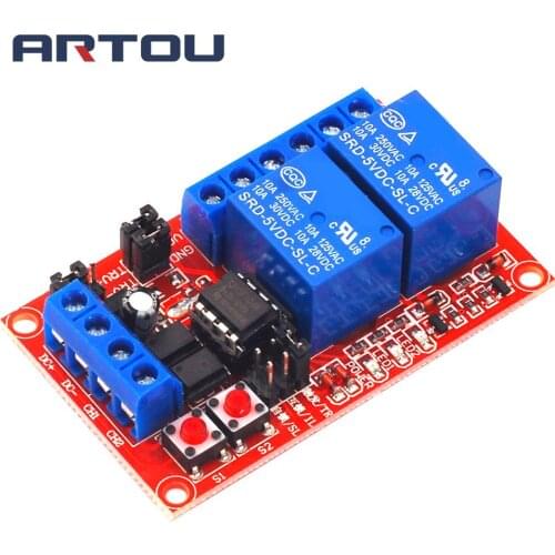 5V 12V 24V 2 Channel Button Self-locking Interlock Three-selection One Relay Module High and Low Level Trigger with Switch Light