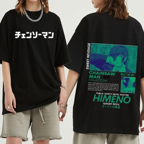 Harajuku Manga T-shirts Chainsaw Man Himeno Tshirt Anime Couple Graphic Tee Shirt Oversize Women/Men Oversized Breathable Tops