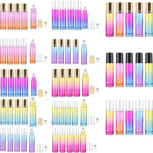 Gradient Ball Bottle 5Pcs 10Ml Gradient Color Thick Glass Roll On Essential Oil Empty Parfum Bottles Roller Ball Travel Use Nece