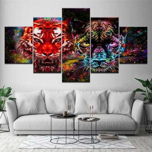 Canvas Pictures For Living Room Wall Art HD Prints 5 Pieces Abstract Animal Colorful Tiger Paintings Modular Home Decor Posters
