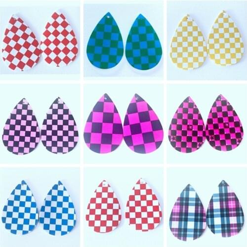 Checkered Earrings Faux Leather Teardrop Earring Double Side Print Bulk Order Wholesale