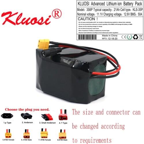 KLUOSI 3S6P 12V 21Ah 12.6V 20Ah with 50A BMS Orline Lithium Battery Pack 500Watt High Power for Motor Scooter Light Etc XT60