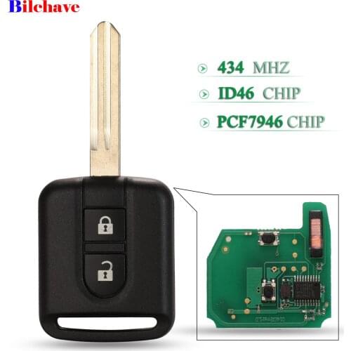 Bilchave 10pcs 2BT 434Mhz ID46 PCF7946 Chip Remote Smart Car Key For Nissan Elgrand X-TRAIL Qashqai Navara Micra Note NV200
