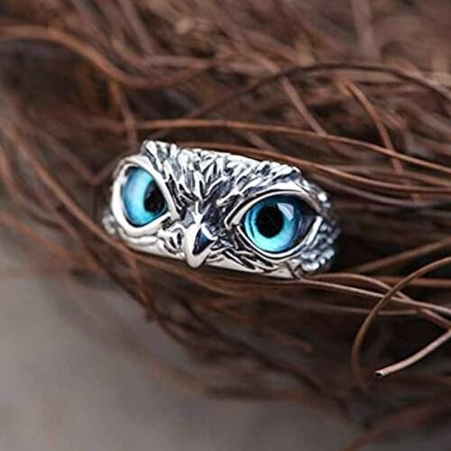 Vintage New Design Blue Eye Owl Ring For Women Men Punk Fashion Adjustable Ring 2021 Mothers Day Animal Ring Gift Accessories
